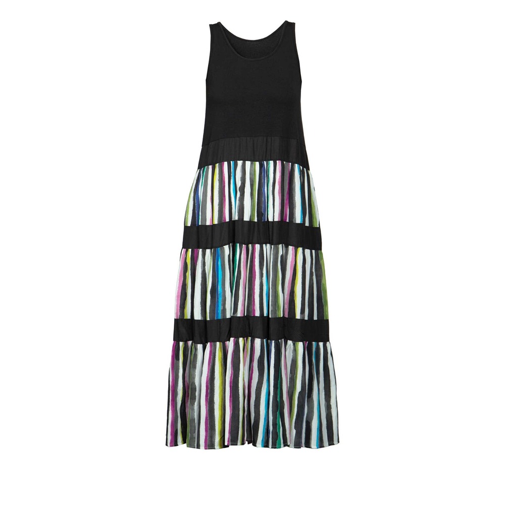 Women's Maxi Dress Size 14 Black Luukaa Stripes Tank Sleeveless Scoop Neck NWT